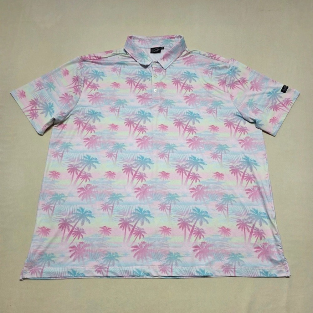 Sunday Swagger Men 3XL Print Palm Tree Golf Polo Shirt Pastel Pullover Reg Fit
